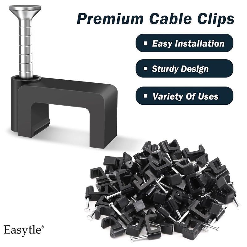 Easytle Black Cable Clips Nail in Cable Clip 100 Pcs 8mm Flat Black Ethernet Cable Wall Clips Cable Tacks Coax Clips Speaker Wire Clips Cable Nails for Cords Cat5/Cat5e/Cat6/Cat7 RJ45 Cord Clips - Image 4